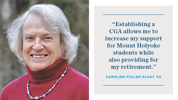 "Establishing a CGA allows me to increase my support for Mount Holyoke while also providing for my retirement." — Caroline Fuller Sloat ’65